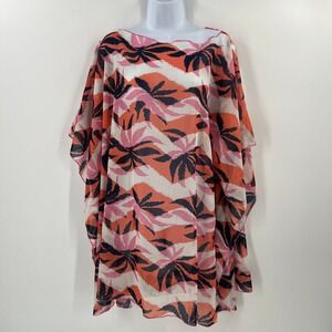 Blue Lobster Womens Kaftan Tunic Beach Cover Up Rose Palm Print One Size